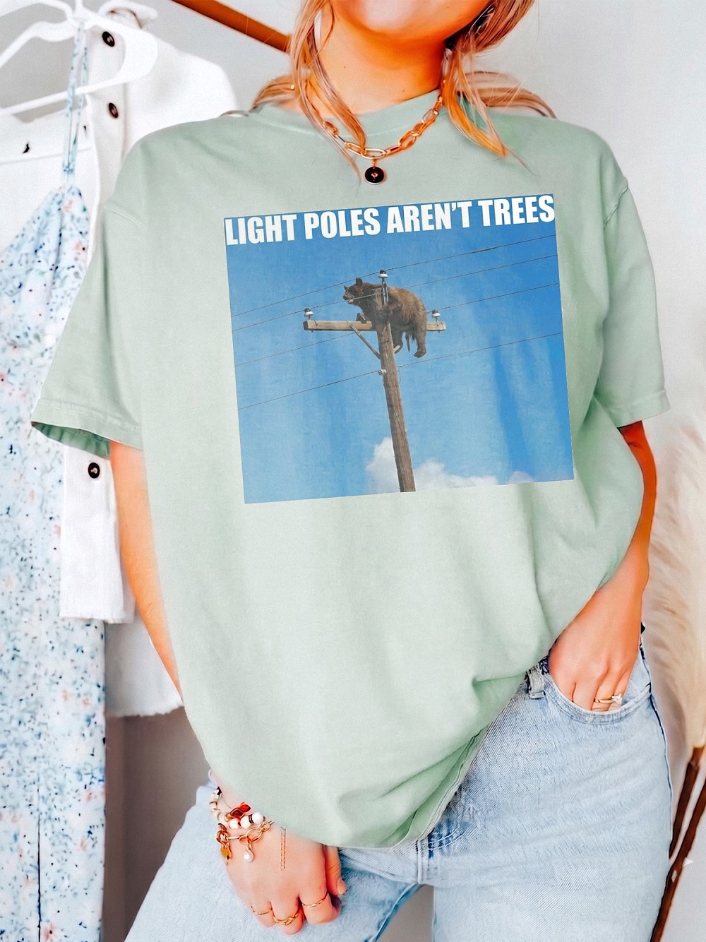 Light Poles Aren't Trees Funny Bear Graphic Tee Arborist Humor Nature Shirt