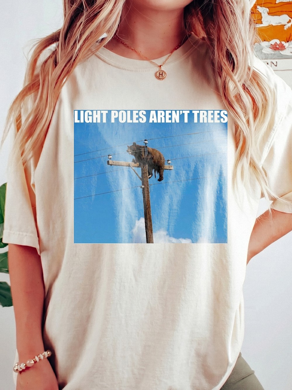 Light Poles Aren't Trees Funny Bear Graphic Tee Arborist Humor Nature Shirt