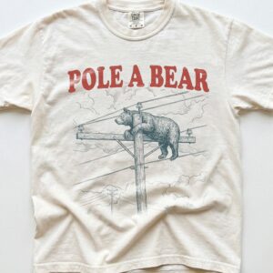 Pole A Bear Funny Vintage Graphic Tee Retro Lineman Utility Bear Pun T-Shirt