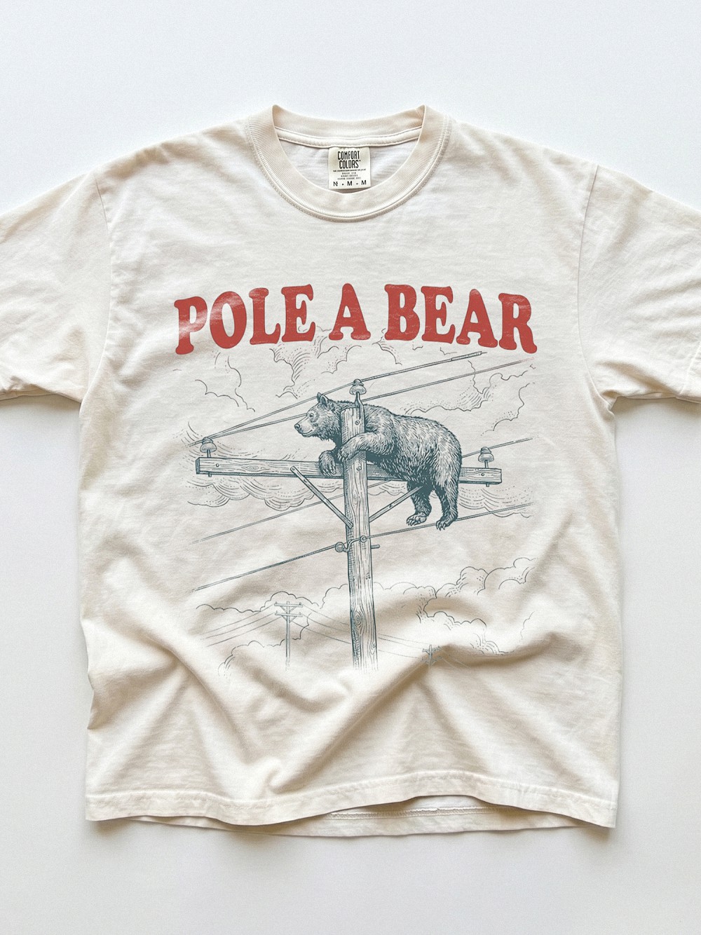 Pole A Bear Funny Vintage Graphic Tee Retro Lineman Utility Bear Pun T-Shirt