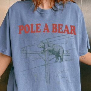 Pole A Bear Funny Vintage Graphic Tee Retro Lineman Utility Bear Pun T-Shirt