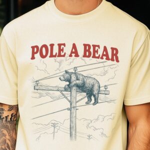 Pole A Bear Funny Vintage Graphic Tee Retro Lineman Utility Bear Pun T-Shirt