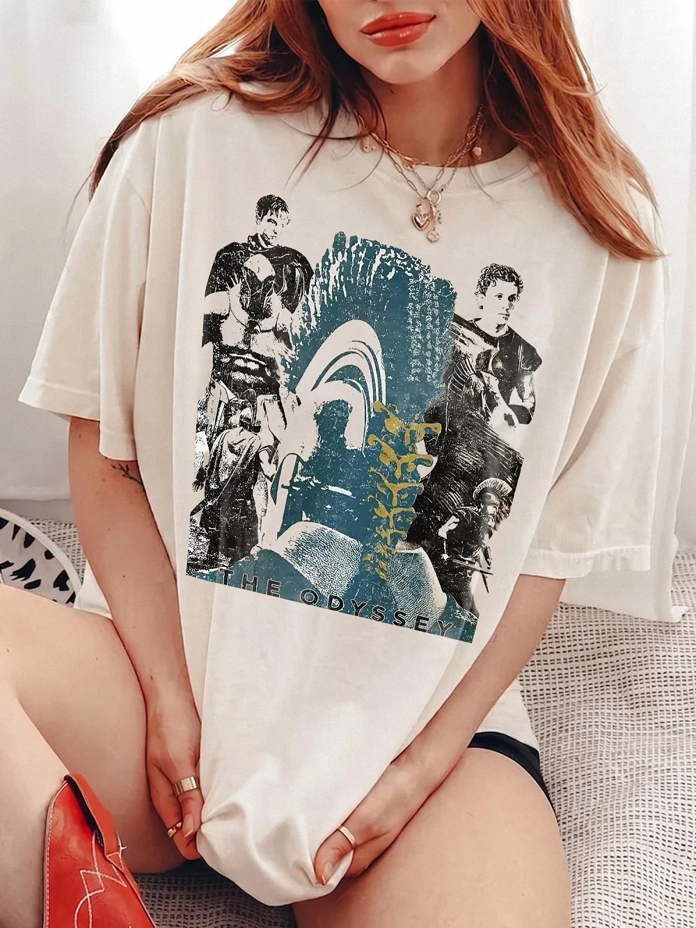 The Odyssey Greek Mythology Graphic Tee Vintage Collage Literature Shirt For Book Lovers