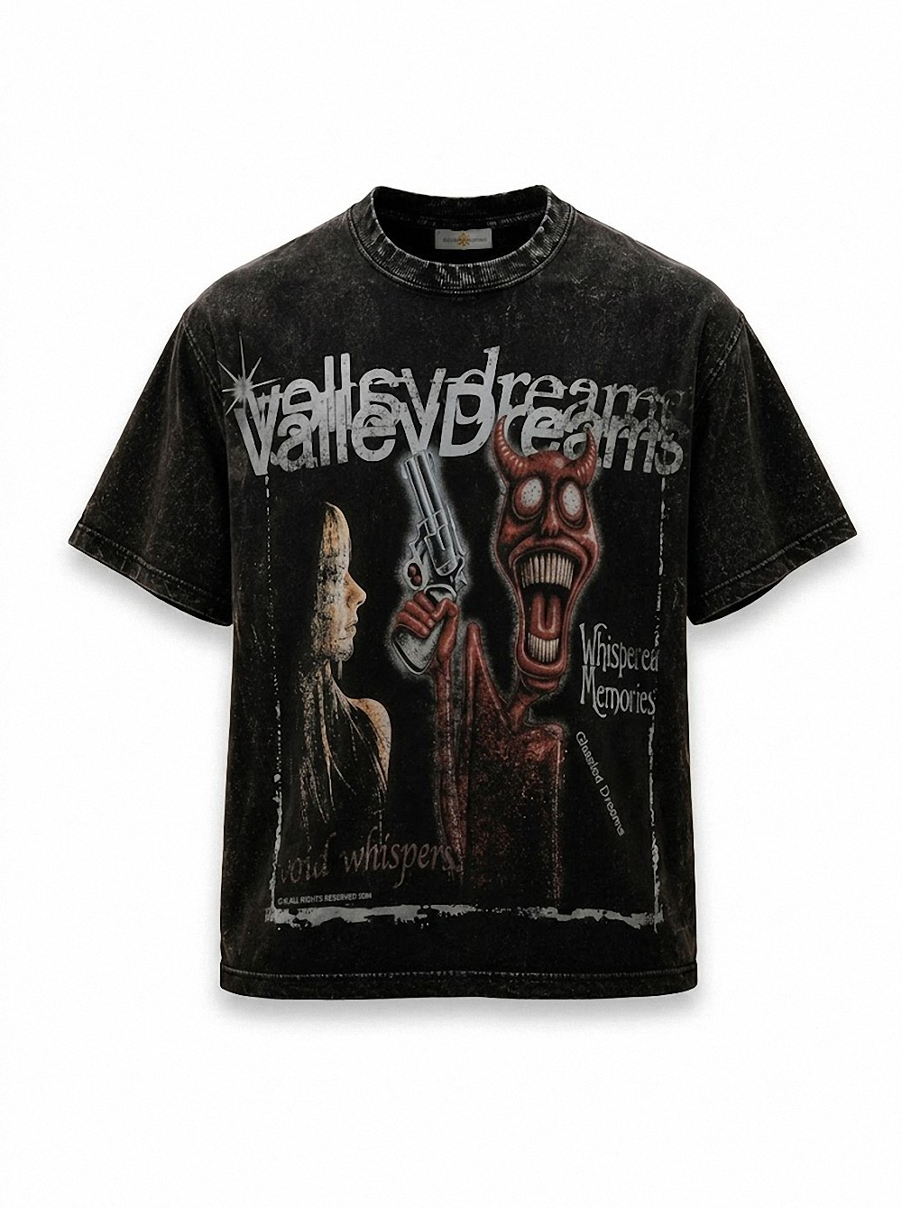 Valley Dreams Whispered Memories Tee Dark Gothic Vintage Wash Streetwear