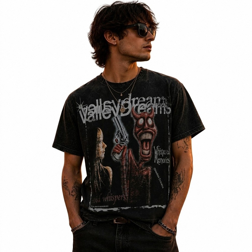 Valley Dreams Whispered Memories Tee Dark Gothic Vintage Wash Streetwear