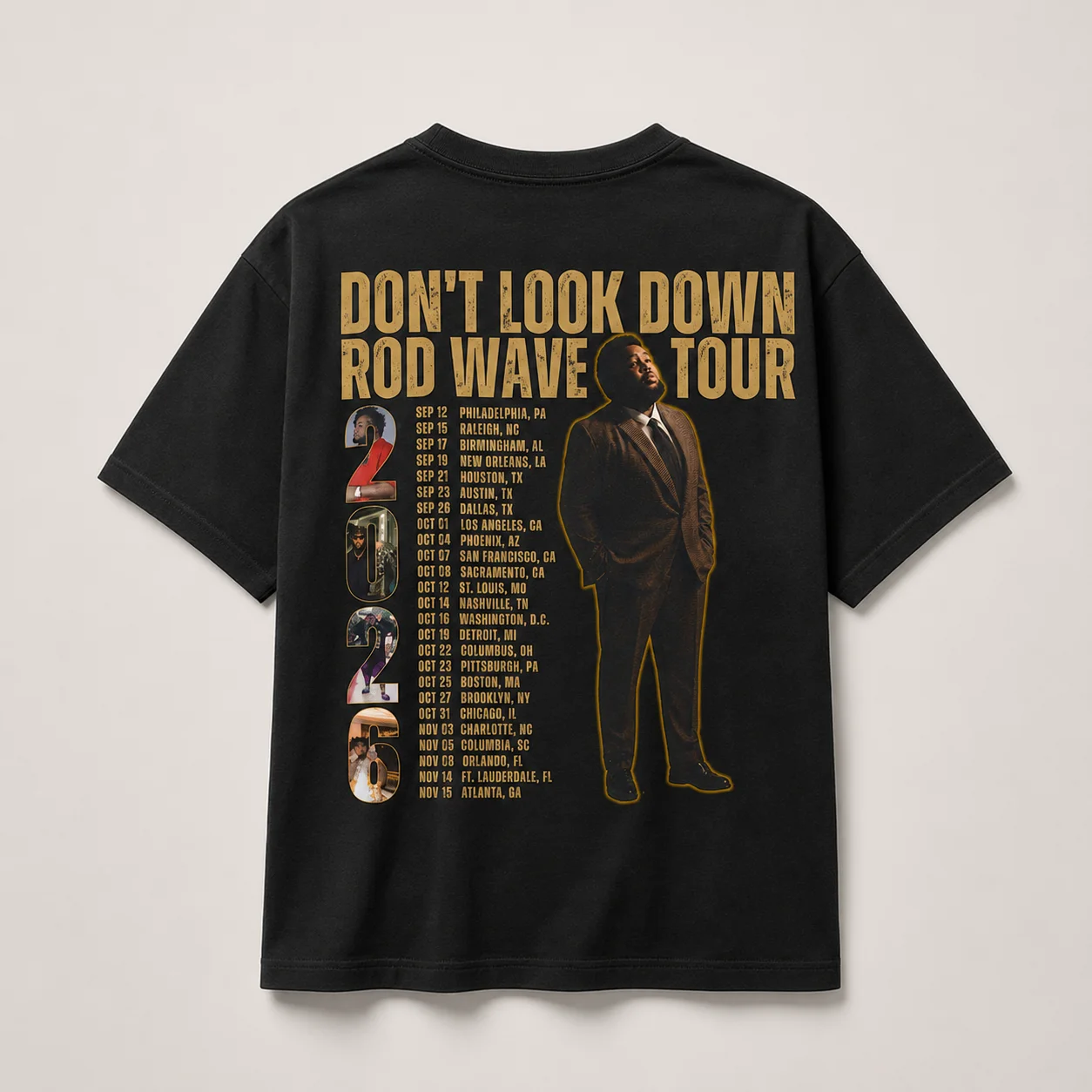 Rod Wave Don't Look Down Tour Vintage Graphic Tee for Concert Fans