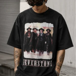 Feverstone Cinematic Western Graphic Tee Oversized Dark Streetwear Shirt