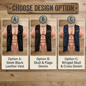 Muscular Chest Leather Biker Vest Illusion Novelty Tee Funny Costume Shirt for Men