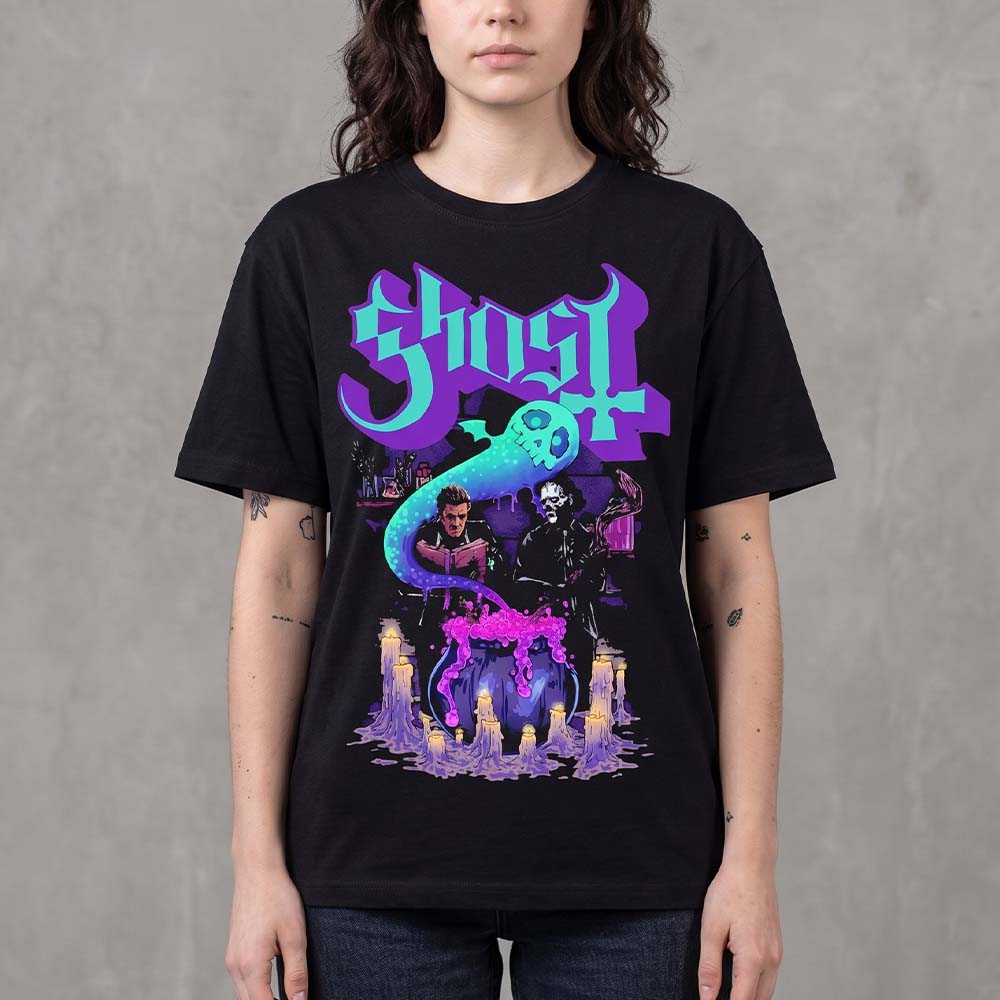 Ghost Band Occult Cauldron Graphic Tee Halloween Gift for Heavy Metal Fans