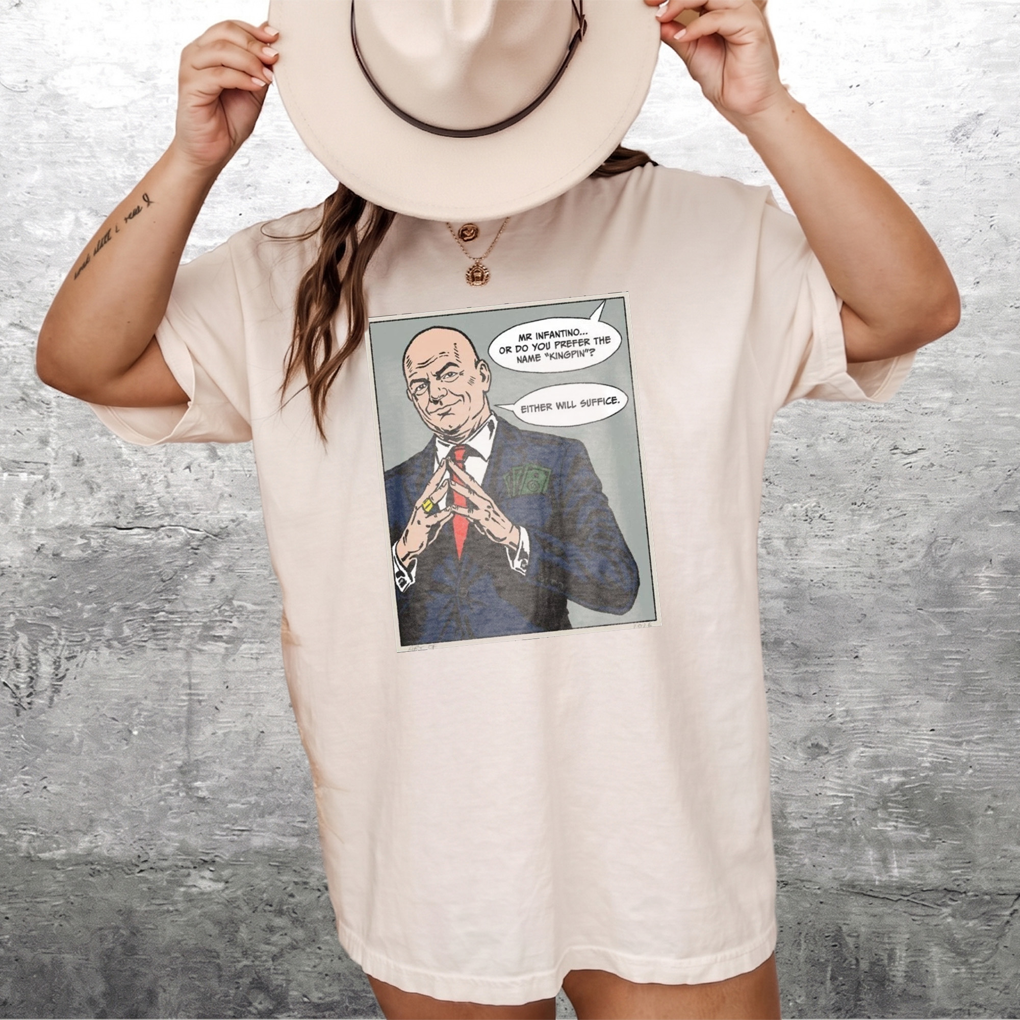 Mr Infantino Kingpin Comic Graphic Tee Funny Satirical Soccer Shirt