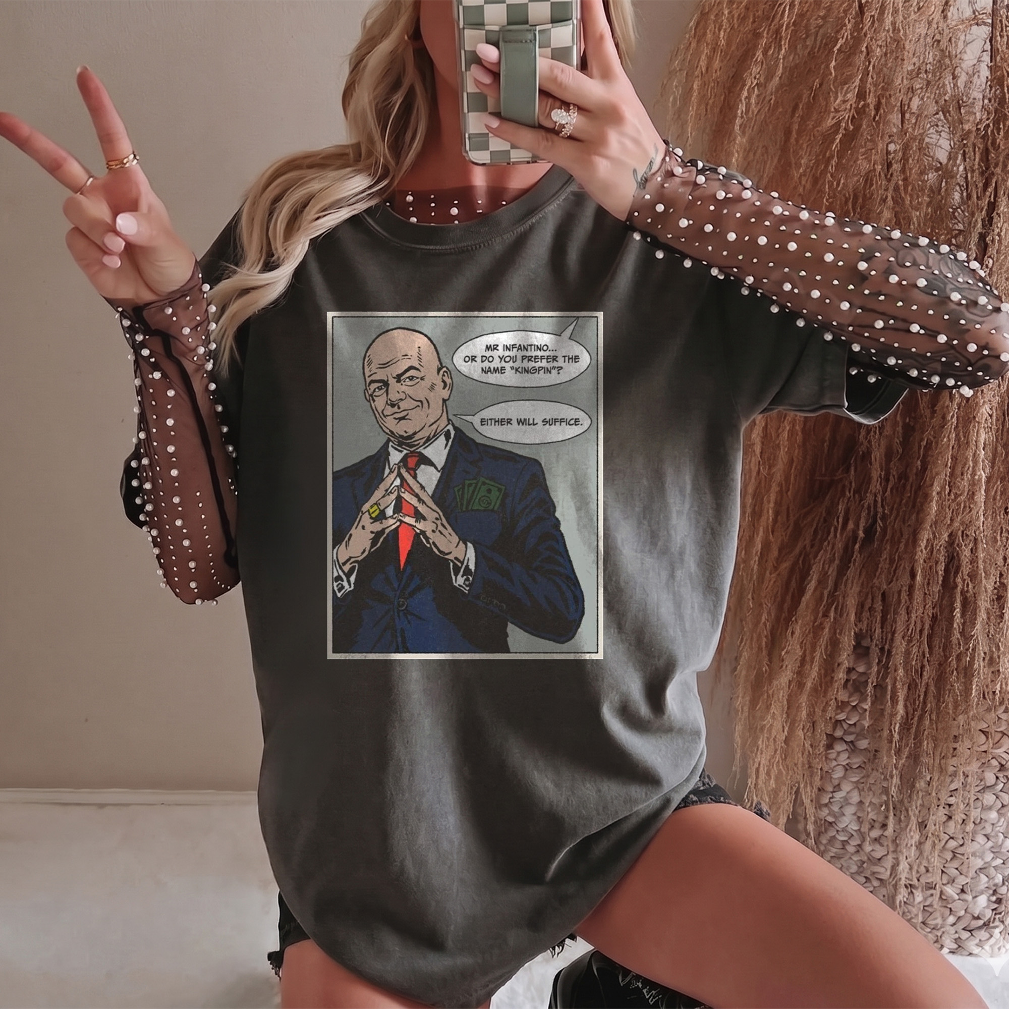 Mr Infantino Kingpin Comic Graphic Tee Funny Satirical Soccer Shirt