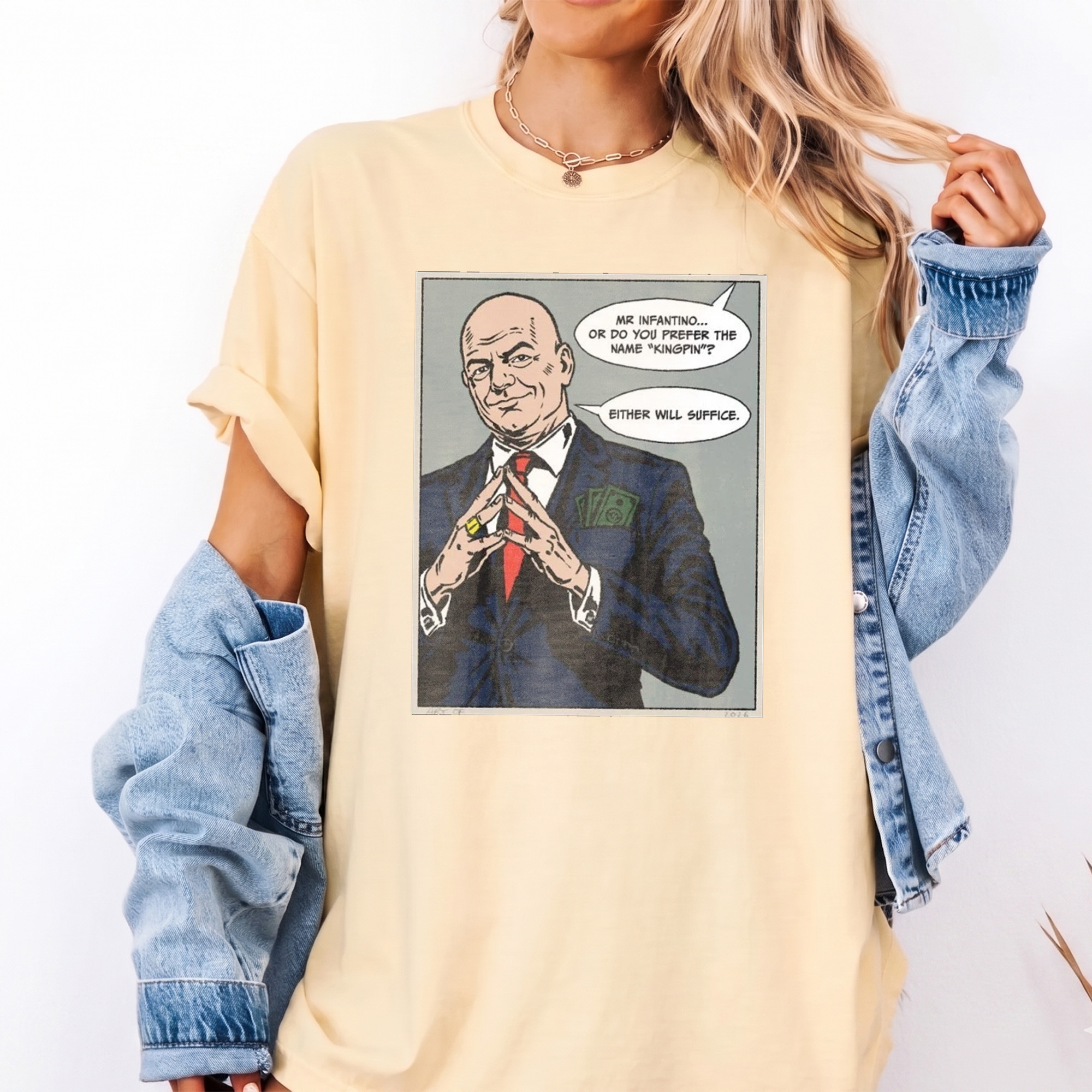 Mr Infantino Kingpin Comic Graphic Tee Funny Satirical Soccer Shirt