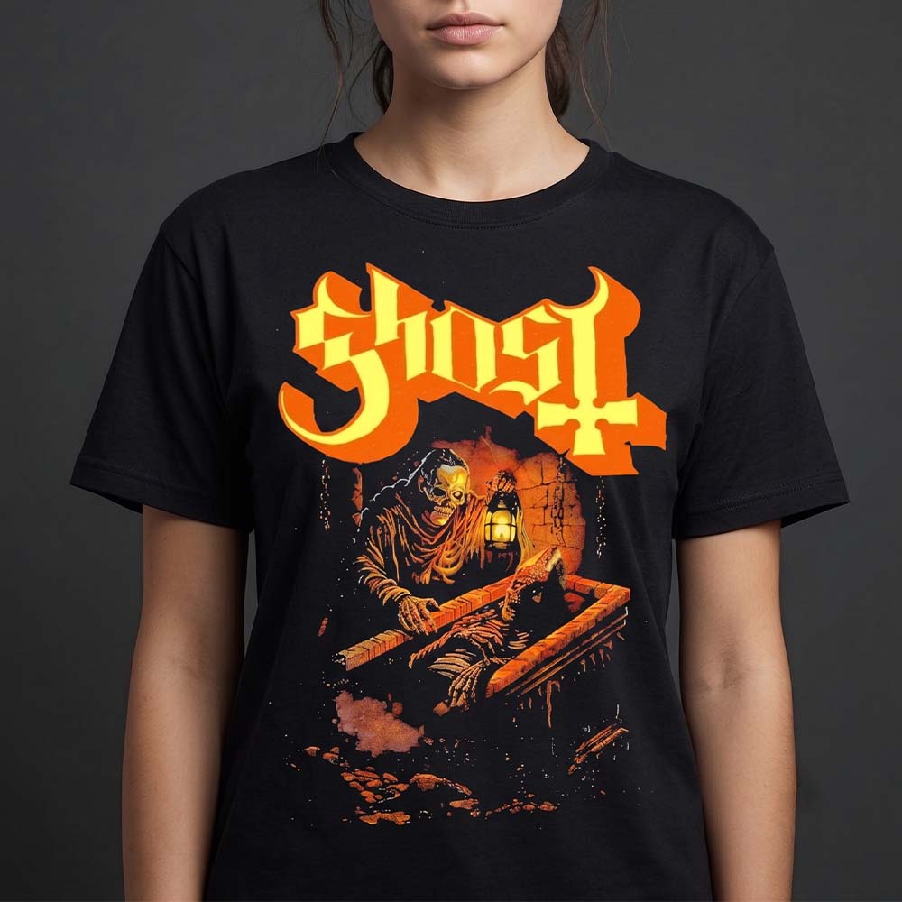 Ghost Heavy Metal Band Tee Gothic Skeleton Lantern Horror Graphic Shirt