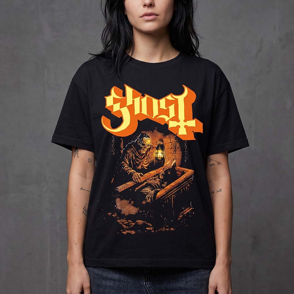 Ghost Heavy Metal Band Tee Gothic Skeleton Lantern Horror Graphic Shirt
