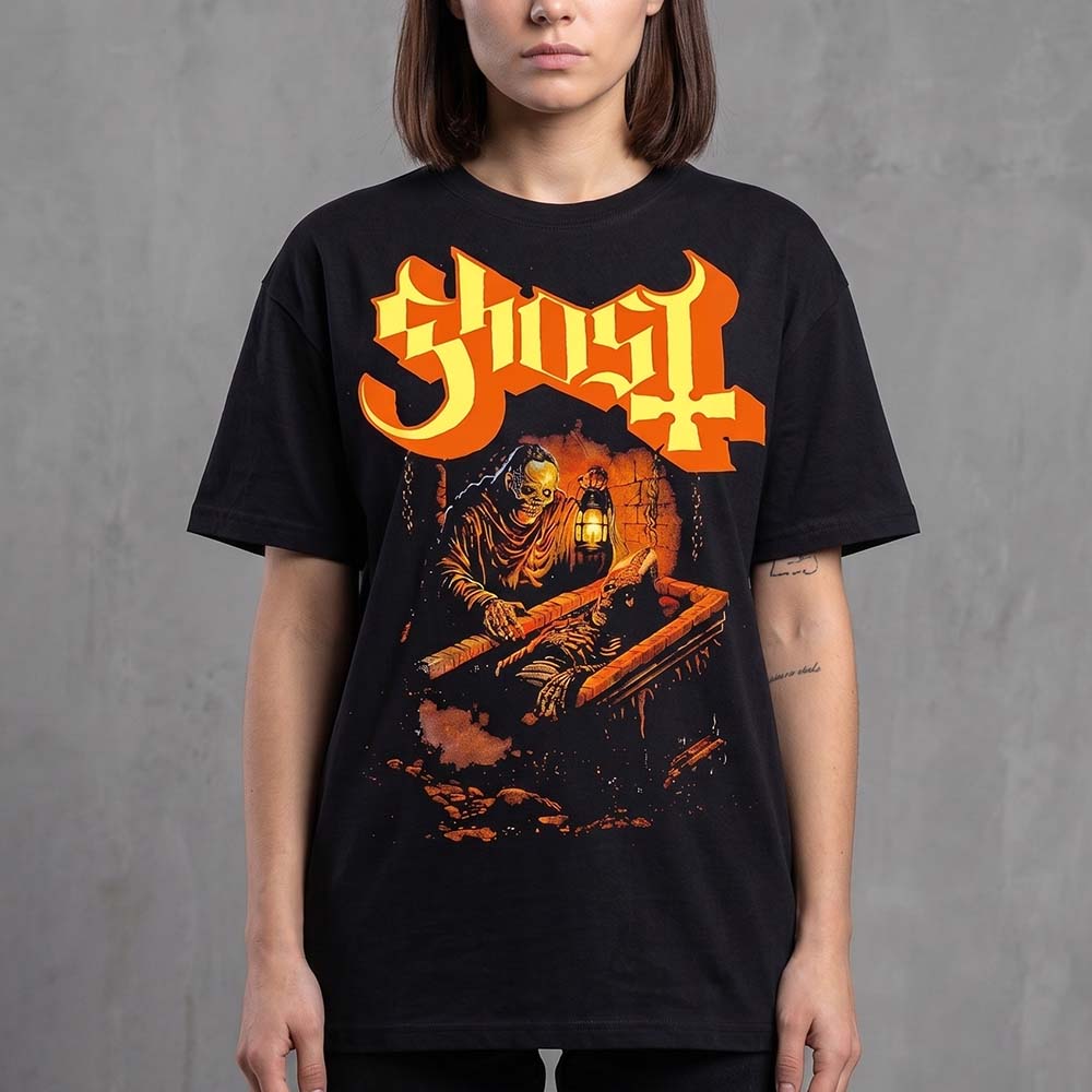 Ghost Heavy Metal Band Tee Gothic Skeleton Lantern Horror Graphic Shirt