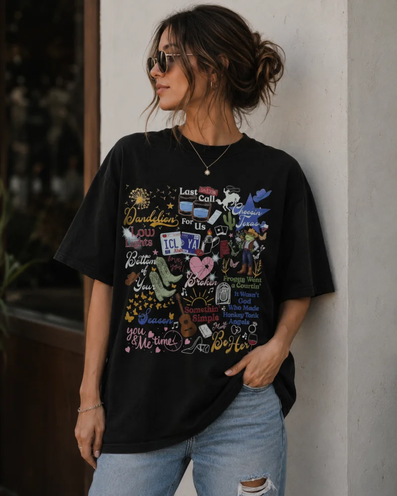 Vintage Country Song Lyric Collage Tee Honky Tonk Angels Western Shirt