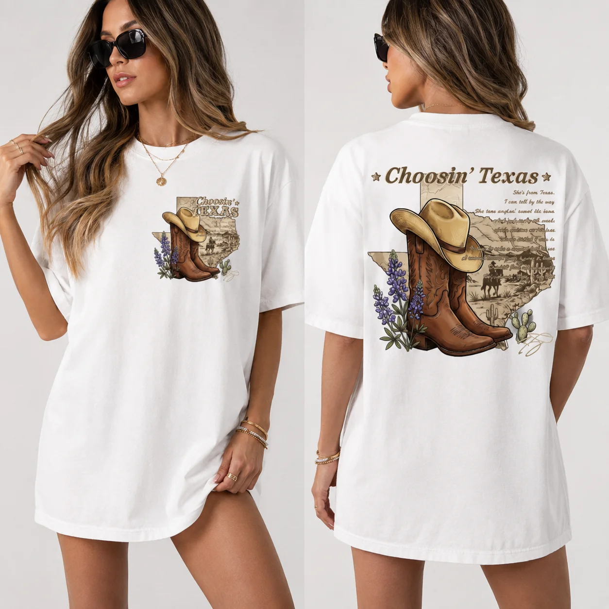Choosin' Texas Vintage Western Graphic Tee Country Concert Cowboy Boots Shirt for Women