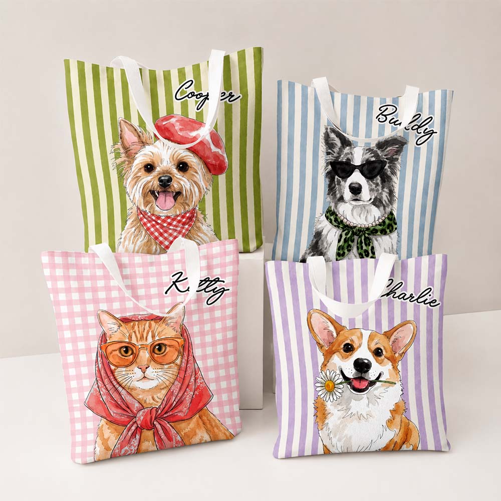 Custom Pet Portrait Tote Bag Personalized Gift for Dog and Cat Moms