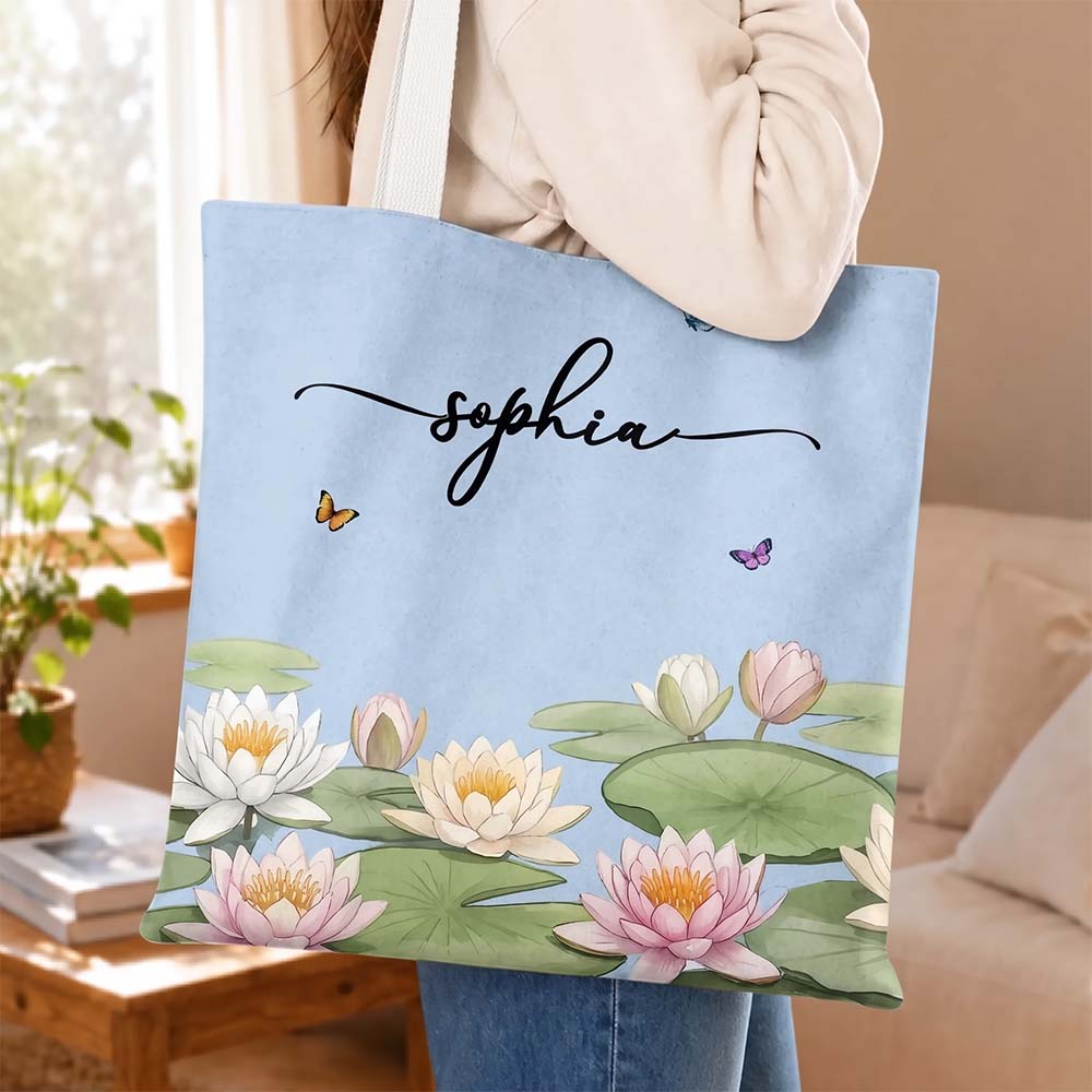 Personalized Floral Custom Name Tote Bag Gift for Women and Bridesmaids