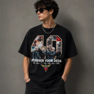 Bon Jovi 40 Forever Tour 2026 Rock Band Graphic Tee Concert Merch