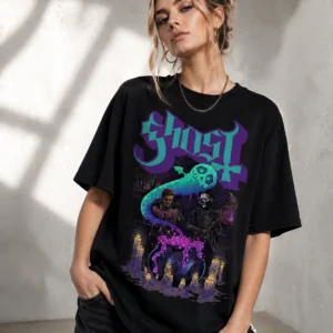 Ghost Band Tee Heavy Metal Occult Graphic T-Shirt Spooky Cauldron Design
