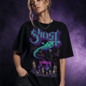Ghost Band Tee Heavy Metal Occult Graphic T-Shirt Spooky Cauldron Design