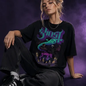 Ghost Band Tee Heavy Metal Occult Graphic T-Shirt Spooky Cauldron Design
