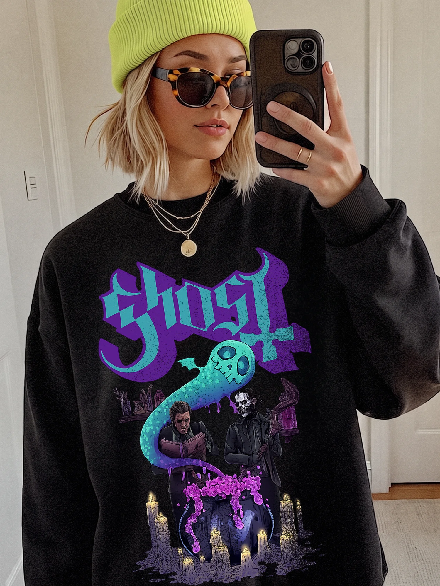 Ghost Band Tee Heavy Metal Occult Graphic T-Shirt Spooky Cauldron Design