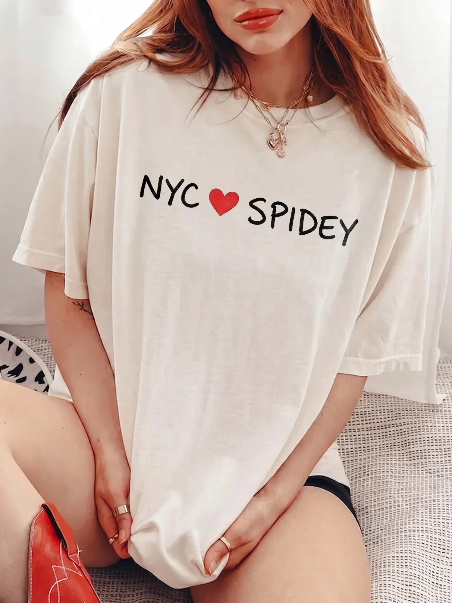 NYC Loves Spidey T-Shirt Spider-Man Fan Graphic Tee for Women