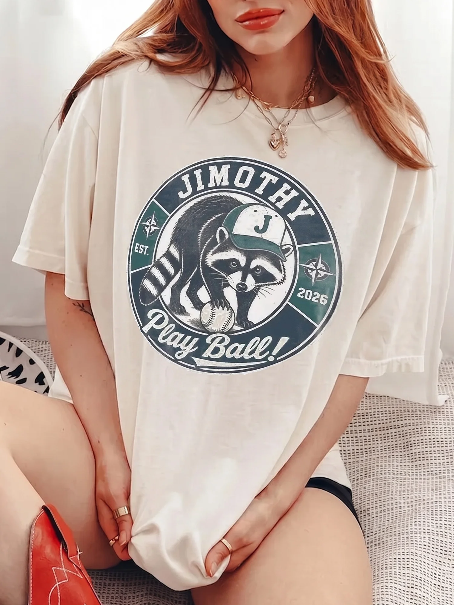 Play Ball Vintage Raccoon Custom Name Graphic Tee Retro Baseball Mom Shirt