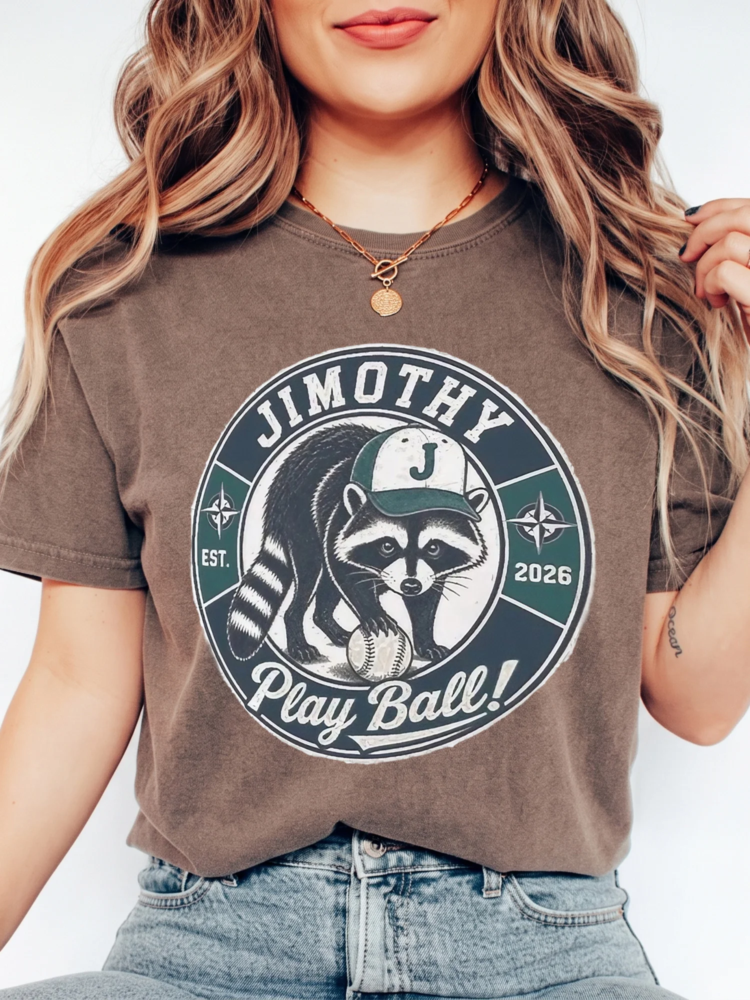 Play Ball Vintage Raccoon Custom Name Graphic Tee Retro Baseball Mom Shirt