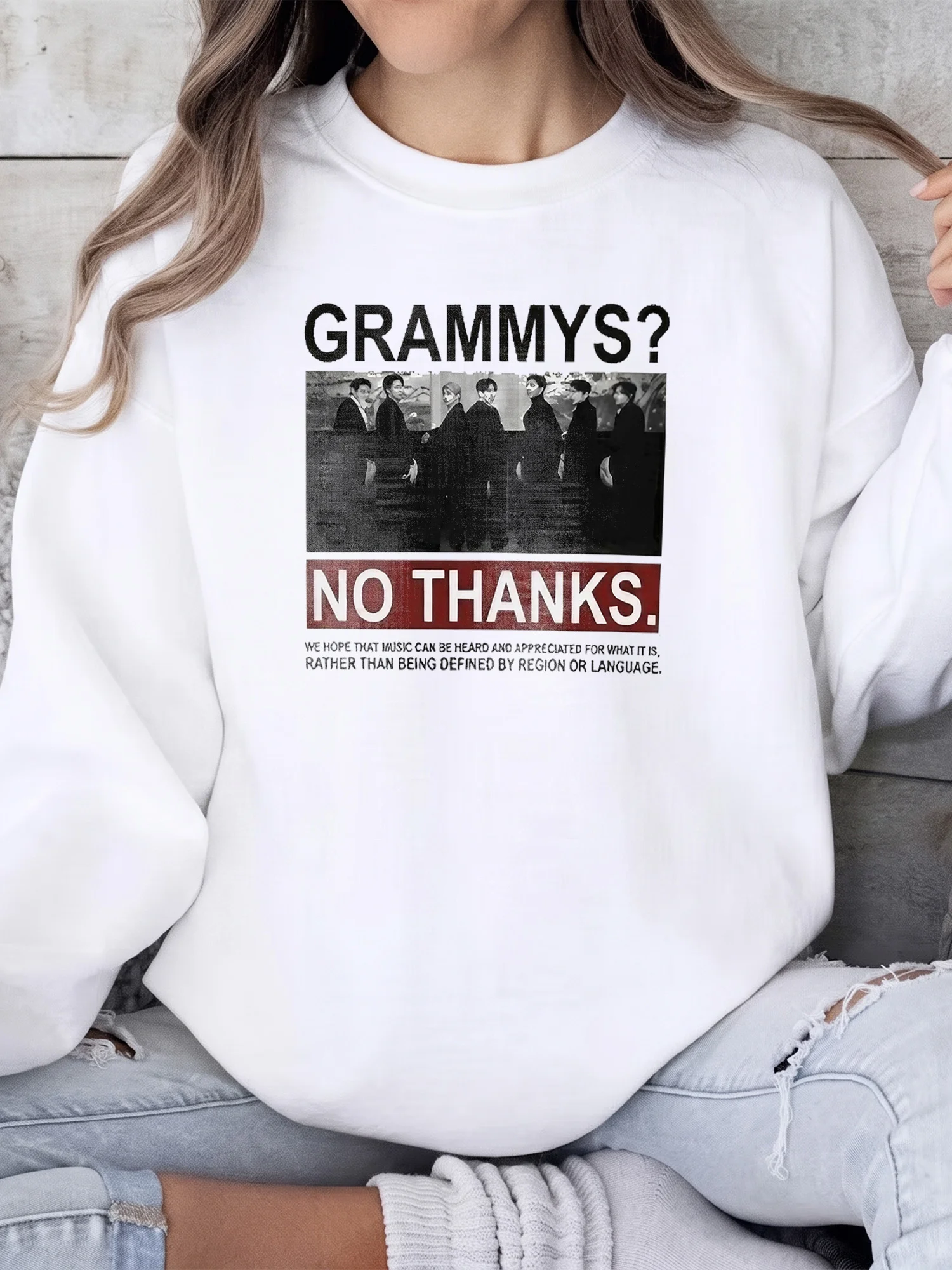 Grammys No Thanks Music Statement Graphic Sweatshirt for BTS Fans
