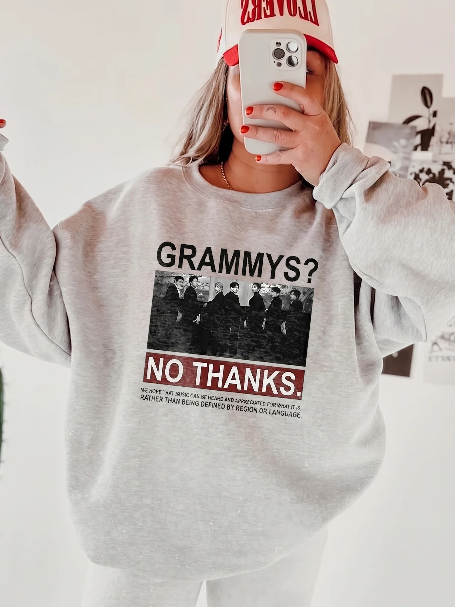 Grammys No Thanks Music Statement Graphic Sweatshirt for BTS Fans