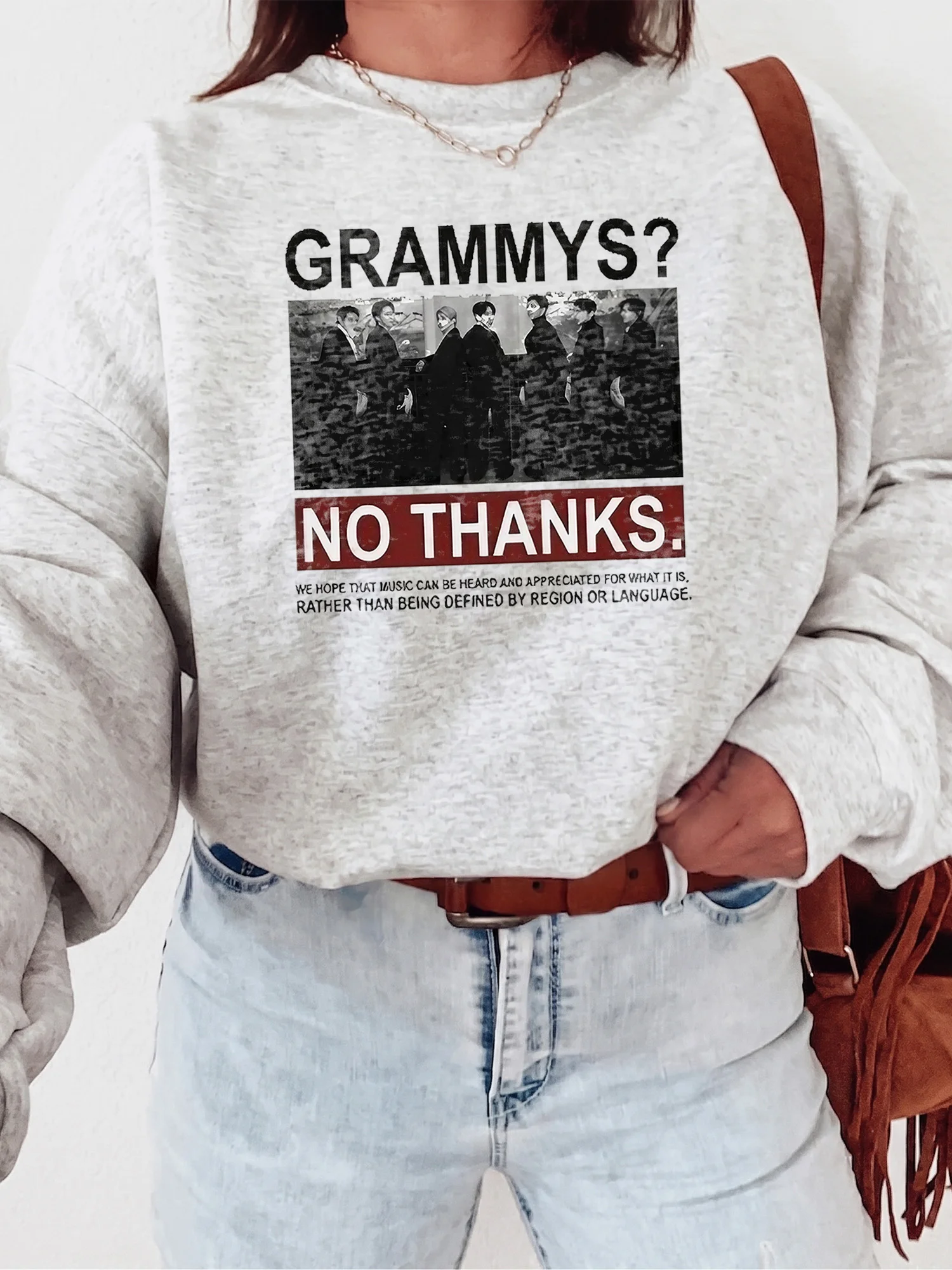 Grammys No Thanks Music Statement Graphic Sweatshirt for BTS Fans