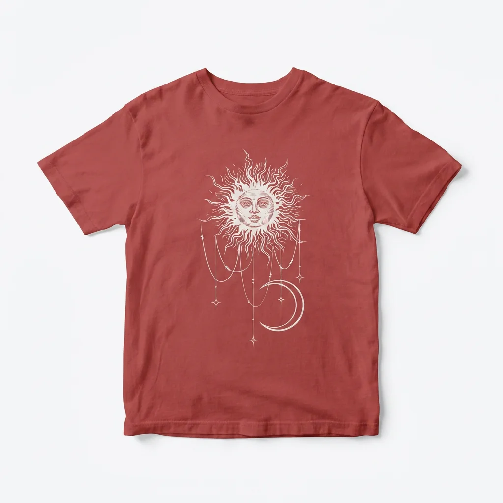 Boho Celestial Sun and Moon Graphic Tee Vintage Mystical Astrology T-Shirt