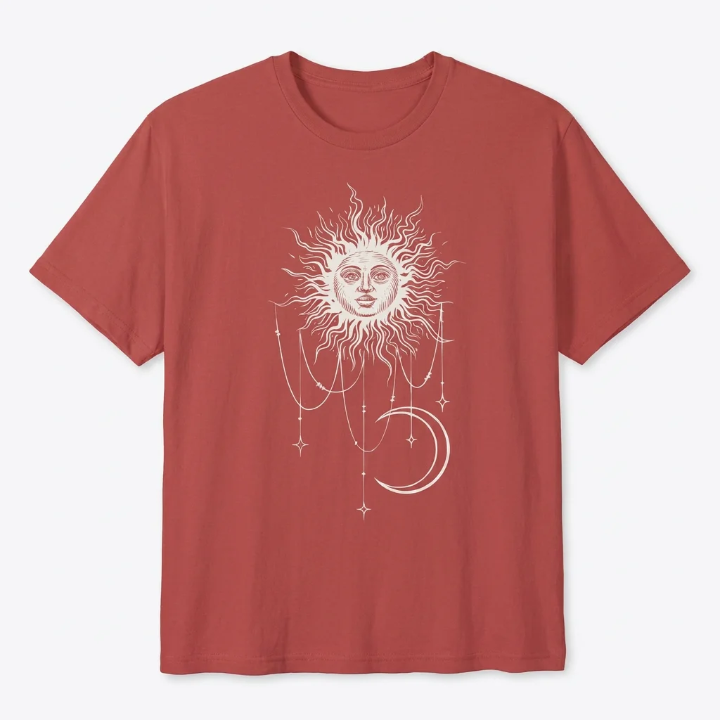 Boho Celestial Sun and Moon Graphic Tee Vintage Mystical Astrology T-Shirt