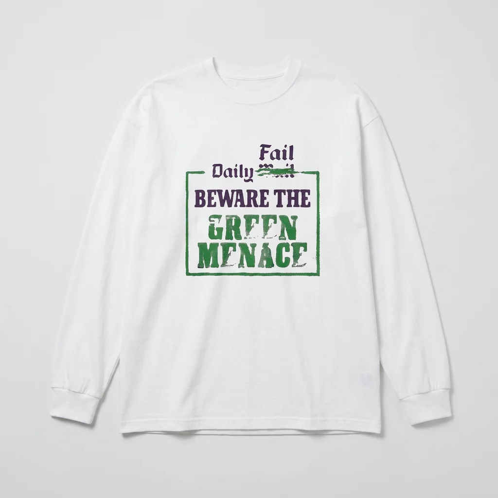 Daily Fail Beware The Green Menace Long Sleeve Tee Funny Satirical Parody Graphic Shirt For Fall Layering