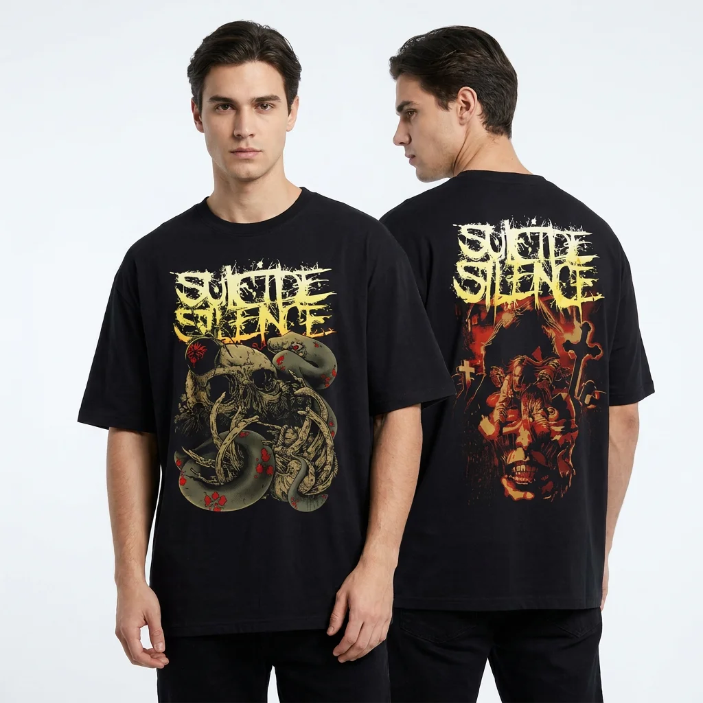 Suicide Silence Deathcore Band Skull Horror Graphic Tee Heavy Metal Concert Tour Shirt