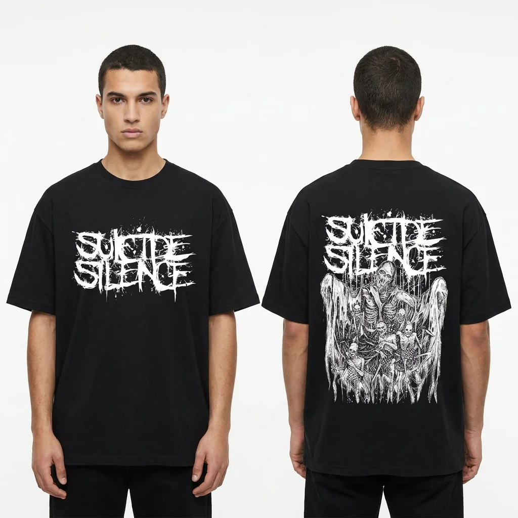 Suicide Silence Skeleton Horror Graphic Tee Deathcore Metal Band Concert Shirt