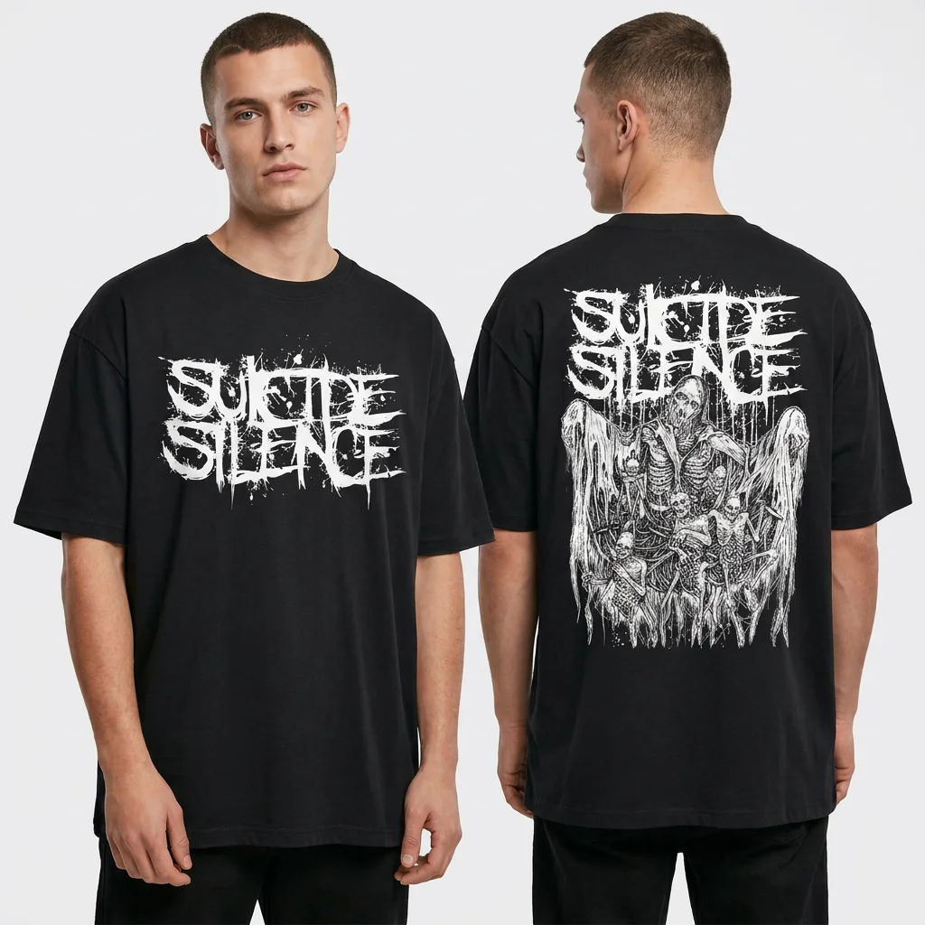 Suicide Silence Skeleton Horror Graphic Tee Deathcore Metal Band Concert Shirt