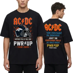 AC/DC PWR/UP Tour 2026 Denver Concert Tee Empower Field At Mile High July 28 High Voltage Souvenir Shirt