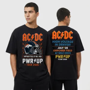 AC/DC PWR/UP Tour 2026 Denver Concert Tee Empower Field At Mile High July 28 High Voltage Souvenir Shirt