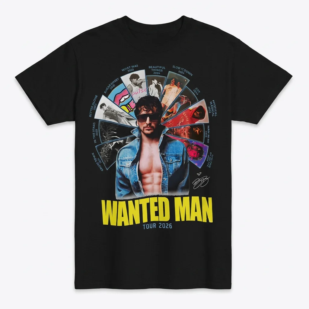 Benson Boone Wanted Man Tour 2026 Graphic Tee, Retro Concert Setlist Fan Shirt