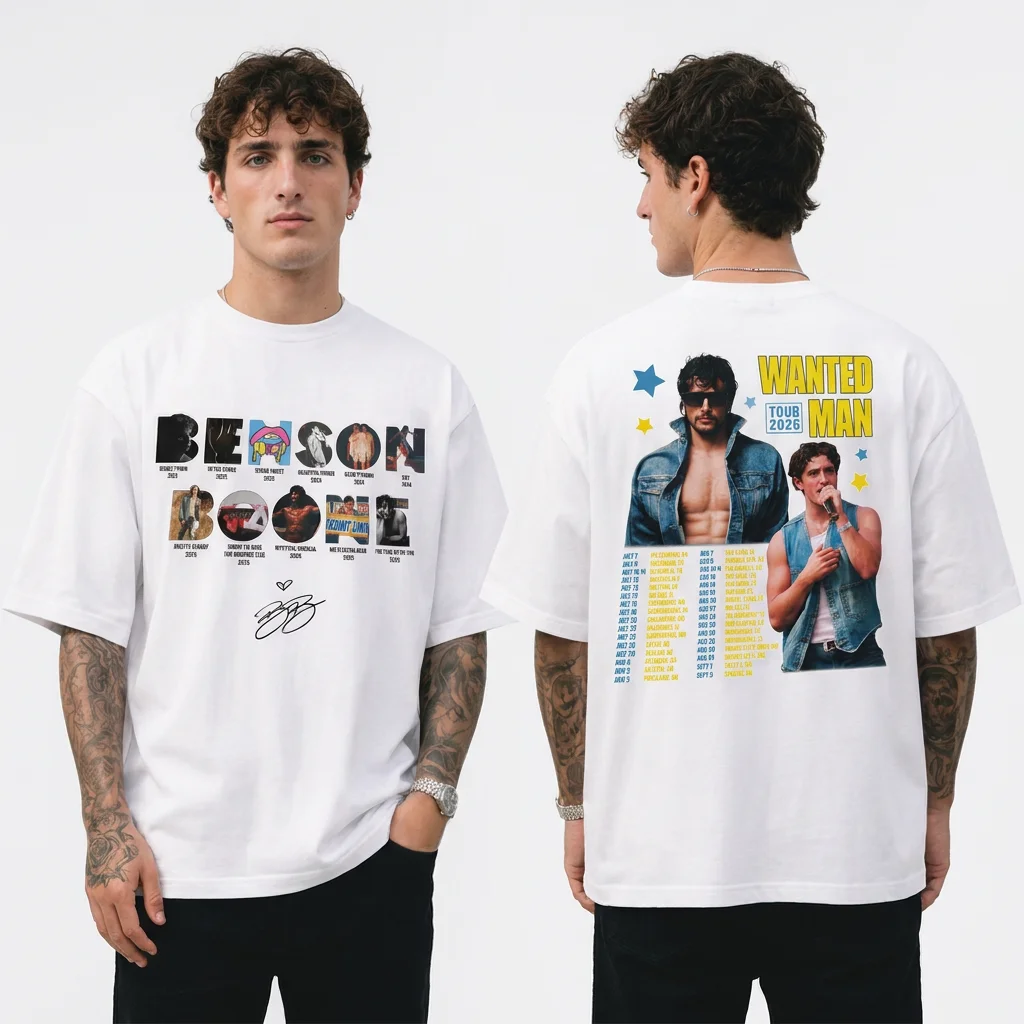 Benson Boone Wanted Man Tour 2026 Graphic Tee Beautiful Things Two Sided Concert Shirt