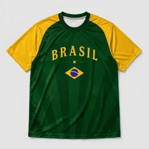 Retro Brasil Flag Tee Green And Yellow Brazil Soccer Fan Shirt Athletic Sports Jersey Style Apparel