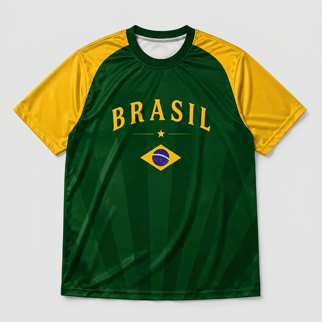 Retro Brasil Flag Tee Green And Yellow Brazil Soccer Fan Shirt Athletic Sports Jersey Style Apparel