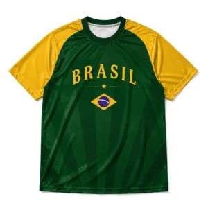 Retro Brasil Flag Tee Green And Yellow Brazil Soccer Fan Shirt Athletic Sports Jersey Style Apparel