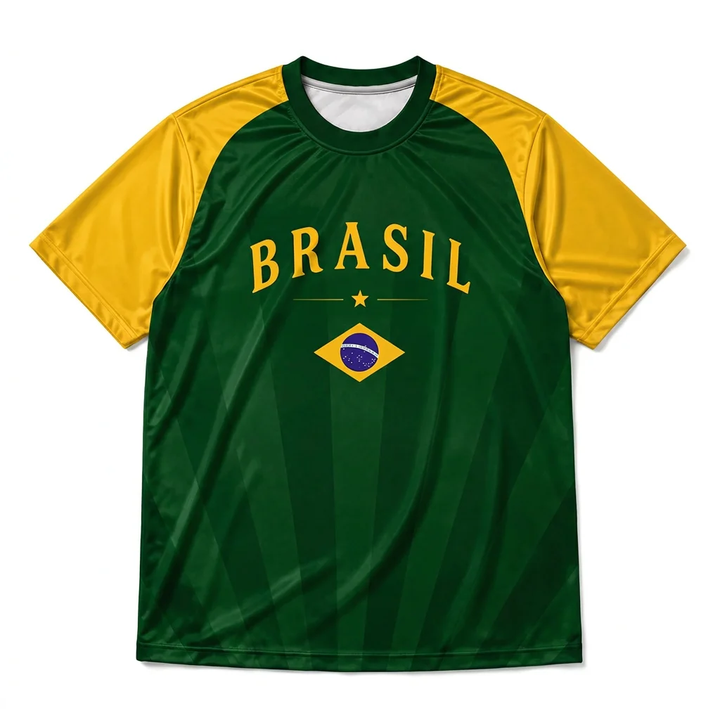 Retro Brasil Flag Tee Green And Yellow Brazil Soccer Fan Shirt Athletic Sports Jersey Style Apparel