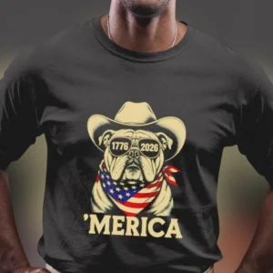2026 Merica Patriotic Bulldog Cowboy America Graphic Tee