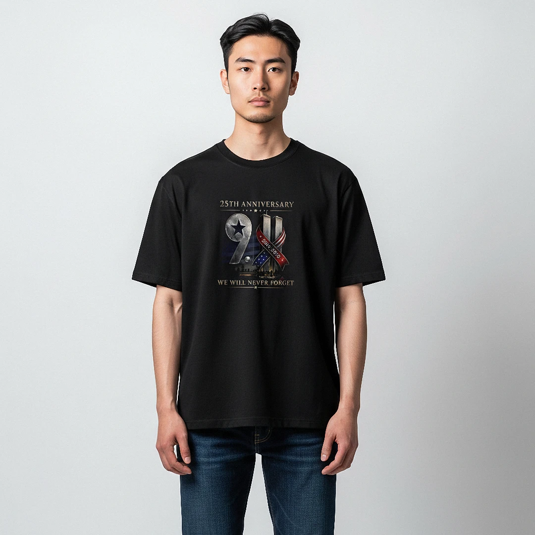 25th Anniversary 9/11 We Will Never Forget Tee, September 11 — Los Angeles 25th Anniversary 9/11 We Will Never Forget Tee, September 11 Memorial Graphic T-Shirt available at our Los Angeles warehouse